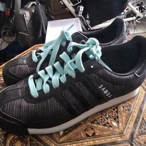 Adidas Samoa Women's Black Sneakers with Aqua Accents